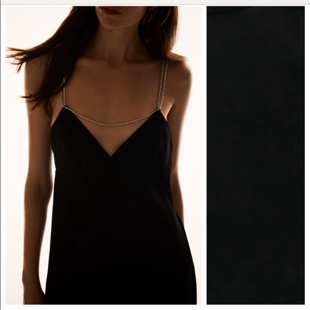 ZARA Black Rhinestone Strap Mini Dress XL Party Cocktail Night Out Dress - Picture 6 of 10